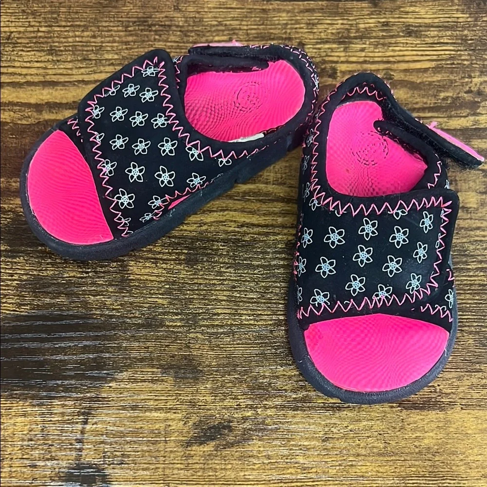 Kids Black and Pink Floral Sandals